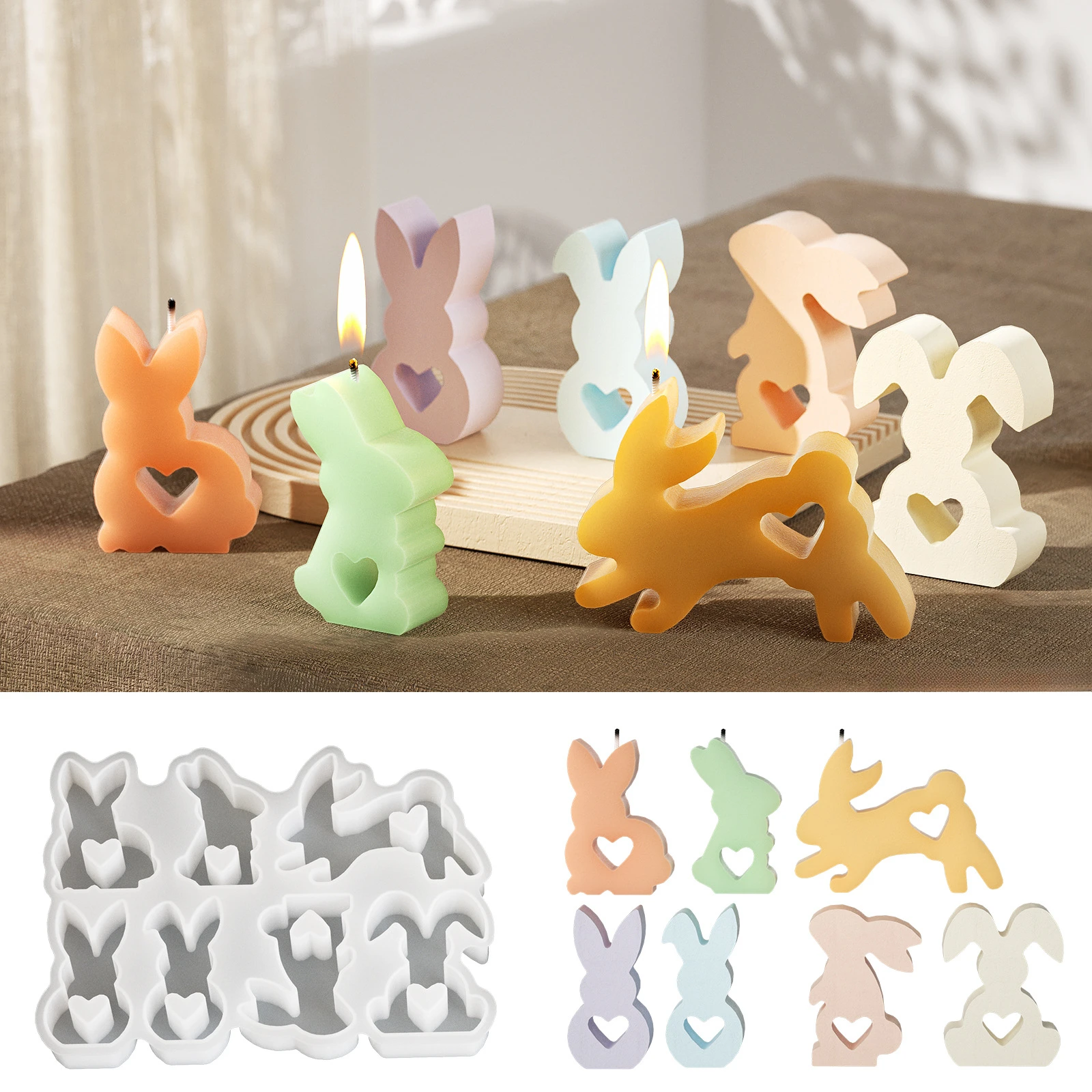 Easter Love Little Rabbit Candle Ornament Silicone Mold DIY Bunny Gypsum Aromatherapy Cute Home Decorative Resin Mold Handicraft