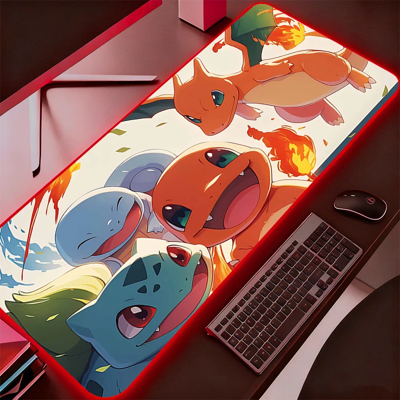 Backlight XXL Rubber Large PC Mousepad New RGB Gamer Pokemon Pikachu Gaming Mouse Pads LED Desk Keyboard Mat Computer Mat