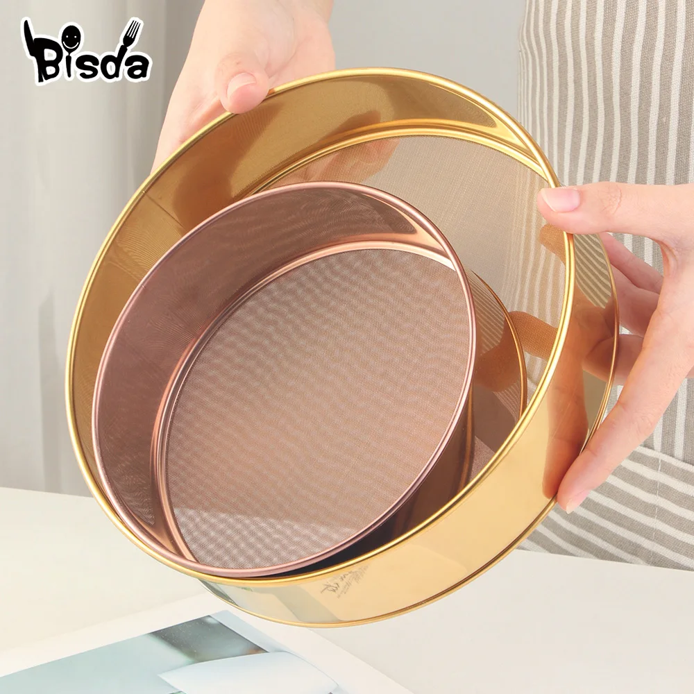 1/2 Kitchen Fine Mesh Flour Sifter Stainless Steel Round Flour Sieve Food Oil Bean Powder Filter Screen Sifter Baking Filtration