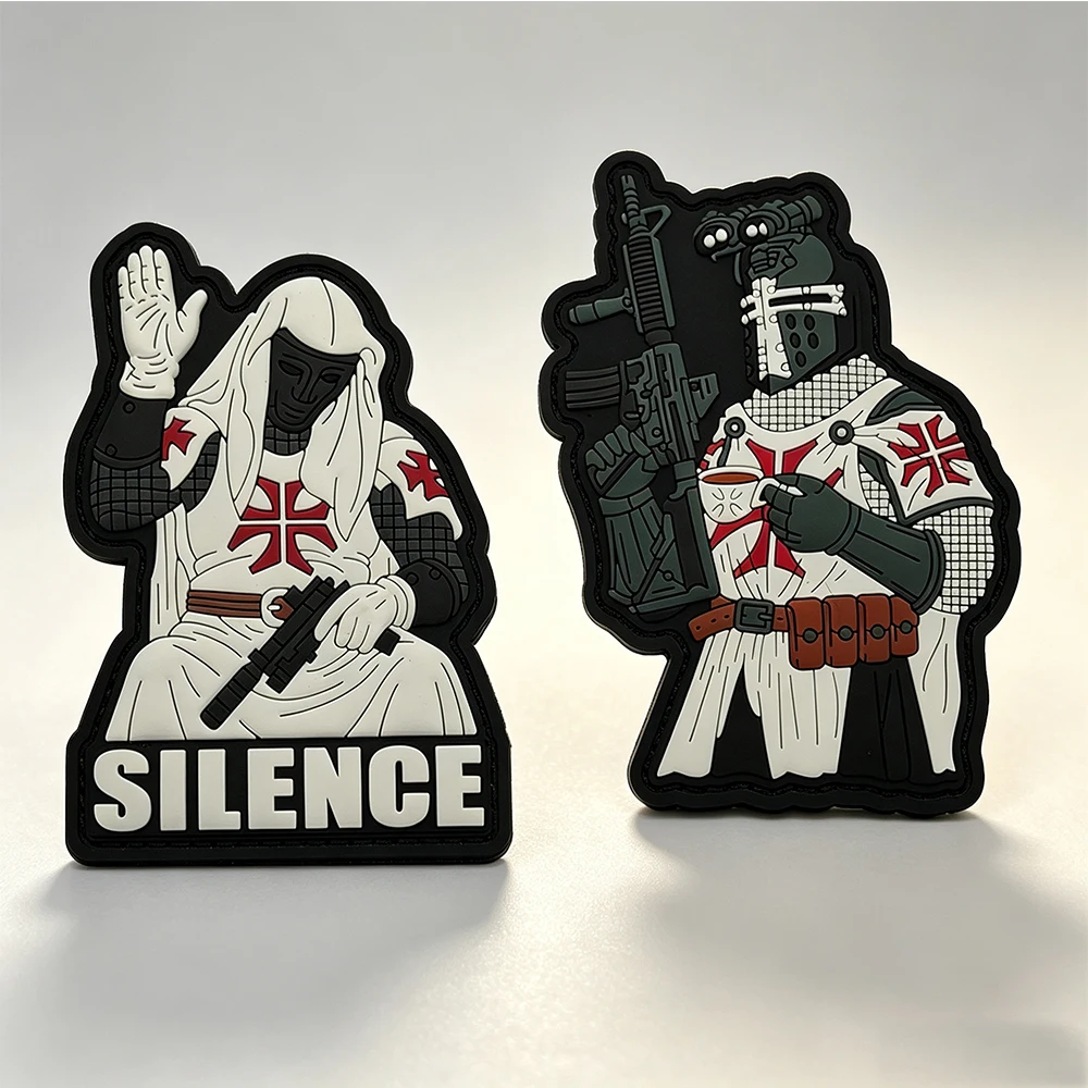 Parche de PVC de Caballero Templario con Gancho, Insignia de Goma 3D SILENCE, Parche de Cruzado Medieval para Mochila, Chaleco, Gorra y Decoración de Ropa