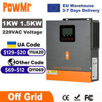 PowMr 1000W 1500W Hybrid Solar Inverter 12V 24V 220V Off Grid Pure Sine Wave Inverter Dual Output with MPPT 80A Solar Charger