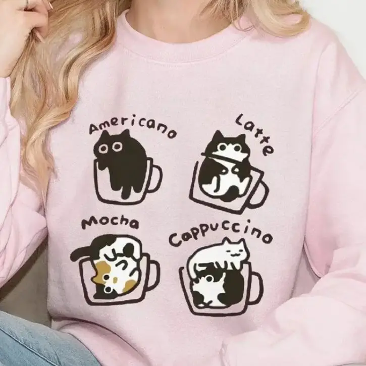 

Unisex Y2K Sweatshirt Long Sleeves Casual Hoodies Stylish Pullover Daily Wear Multiple Colors Versatile Lovely Kitten Coffee