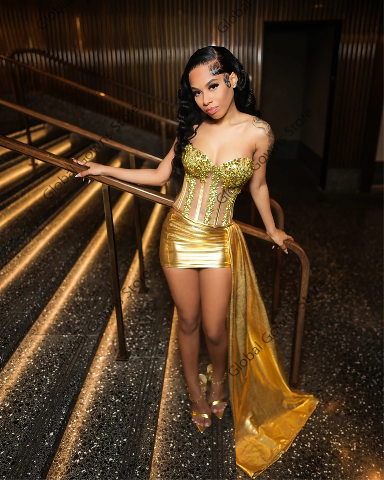 gold homecoming dress black girl Sheath Evening Dress For Black Girls, Green Prom Dress, Evening Party –  formalgowns main image 1