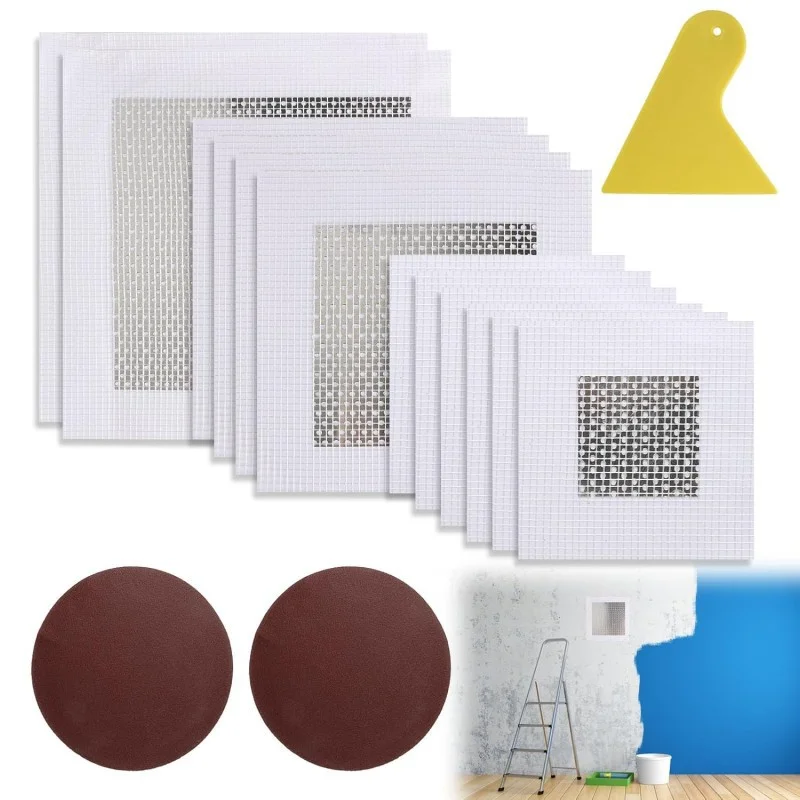 

15-Piece Set, 2/4/6-inch Aluminum Drywall Repair Patches, Wall Repair Kit with Putty Knife and Sandpaper, Specially Designed