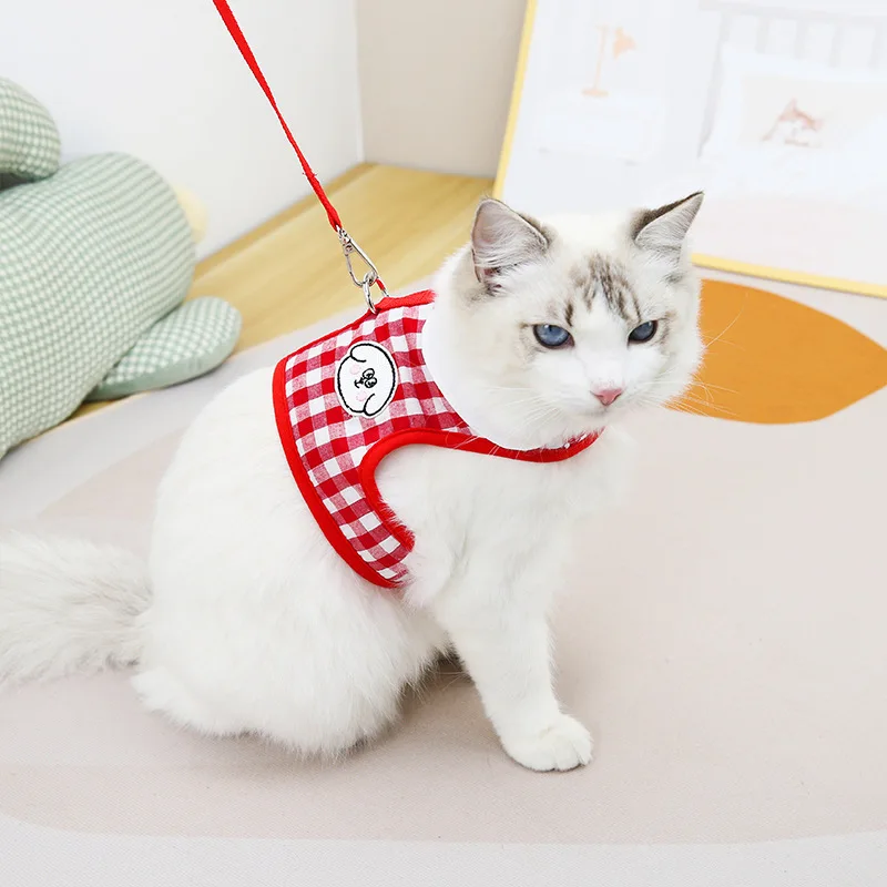 Spring And Summer Cat Clothes Pet Dog Five Colours Plaid Harnesses Two-legged Clothes Can Hang The Tractor Customizable