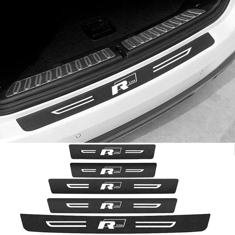 

VW 2026 Hot For Volkswagen VW Rline R line Logo Carbon Fiber Car Door Threshold Protector Stickers Auto Rear Trunk Sill Bumper G