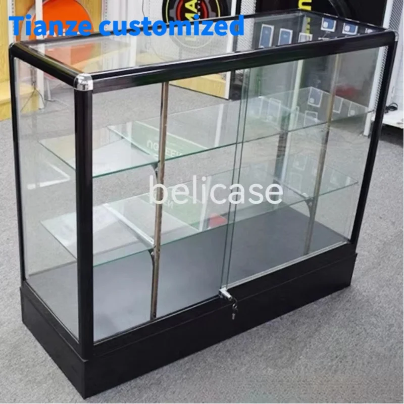 (Customized) hot sale glass counter Display Mobile shop smoke shop showcase with light aluminum frame showcase glass display