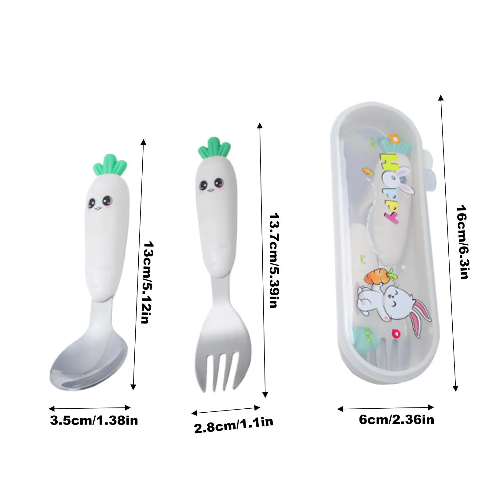 Set di utensili per bambini Kit di posate per bambini in acciaio inossidabile con custodia Set di stoviglie per alimentazione comprese forchetta e cucchiaio per