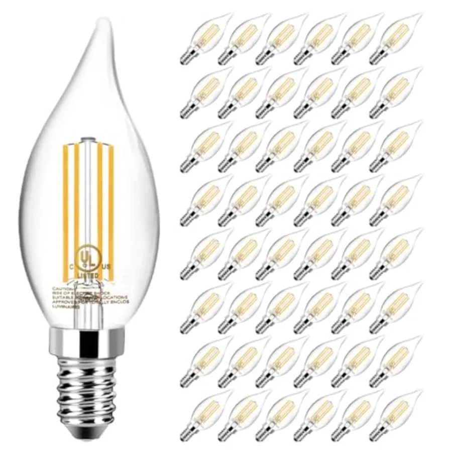 LED Candelabra Bulb Dimmable, 60W Equivalent LED Chandelier Light Bulbs, 5.5W 600LM CA11 Flame Tip Vintage Filament Candle Ligh