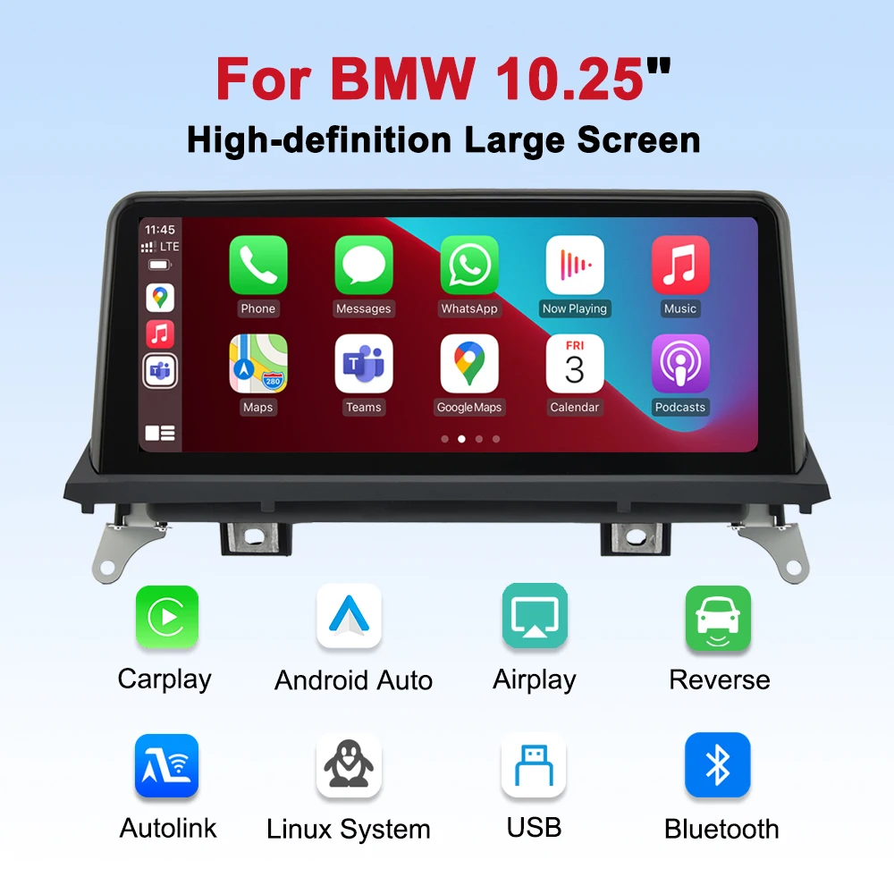 Radio de coche inalámbrico con CarPlay y Android Auto de 10.25 pulgadas para BMW X5 E70 X6 E71 E72 2007-2013, sistema CCC CIC, reproductor multimedia de video, pantalla táctil Linux con YouTube en línea, Airplay, Autolink, Mirror Link, WiFi, Bluetooth, navegación GPS. 3