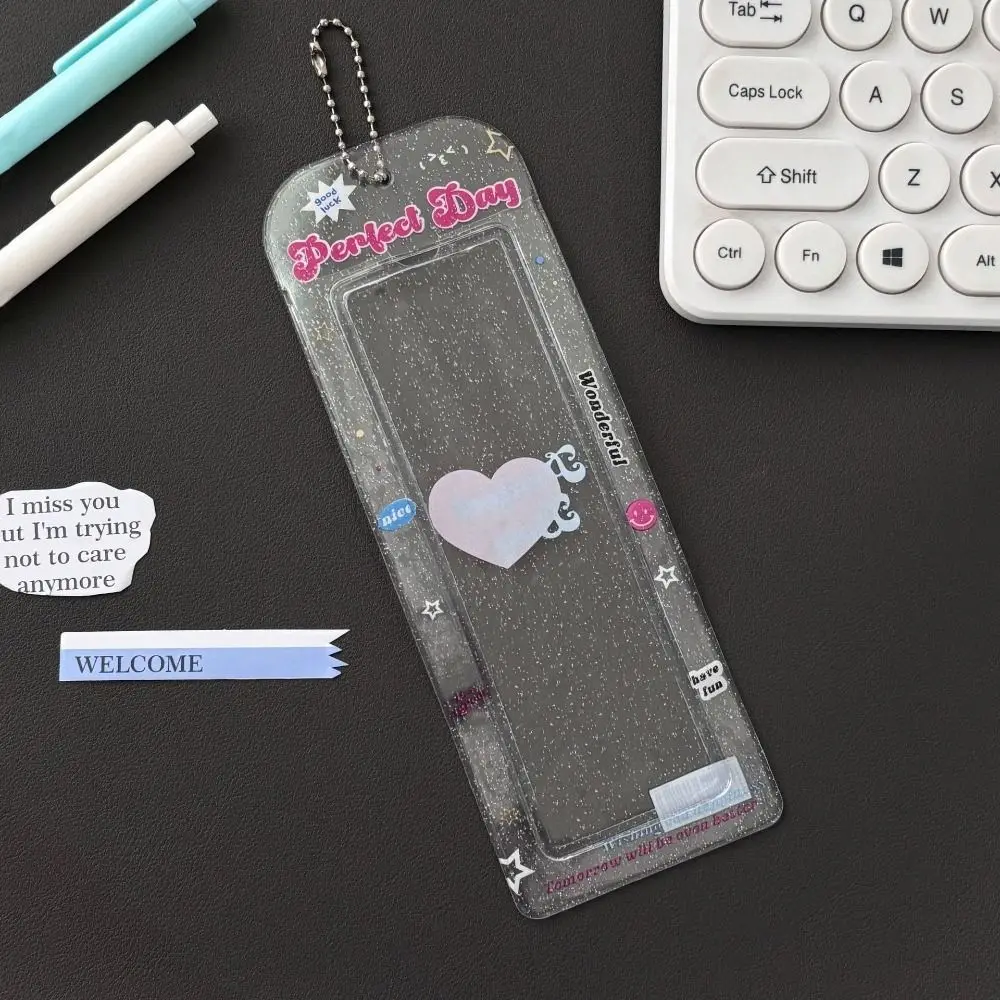 Милый блестящий прозрачный держатель для фотокарт, прозрачная 4-сетчатая сумка для карт с брелком, сумка-подвеска, чехол для фотокарточки