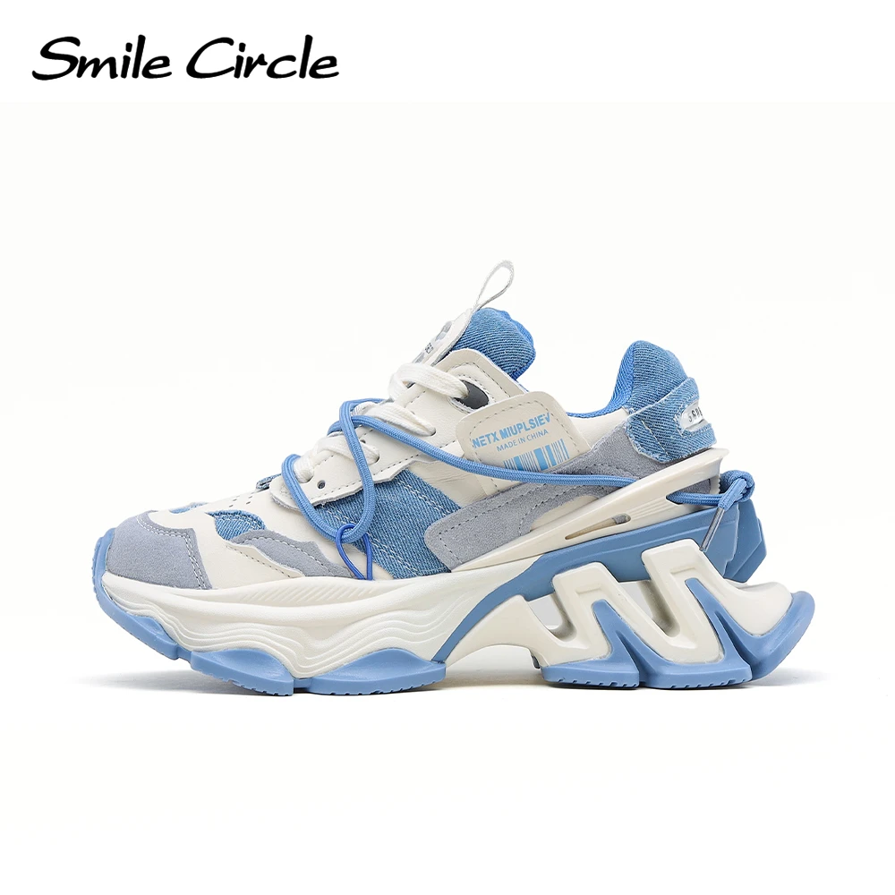 Smile Circle Women Chunky Sneakers Denim Flat Platform Sneakers Casual Round toe Sneakers Ladies Shoes Trainers