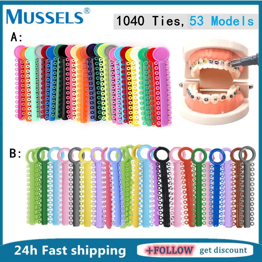 1040Pcs/40Sticks Dental Orthodontic Ligature Ties Elastic Rubber Bands Ring For Teeth Braces Brackets Dentist Treatment Ligating