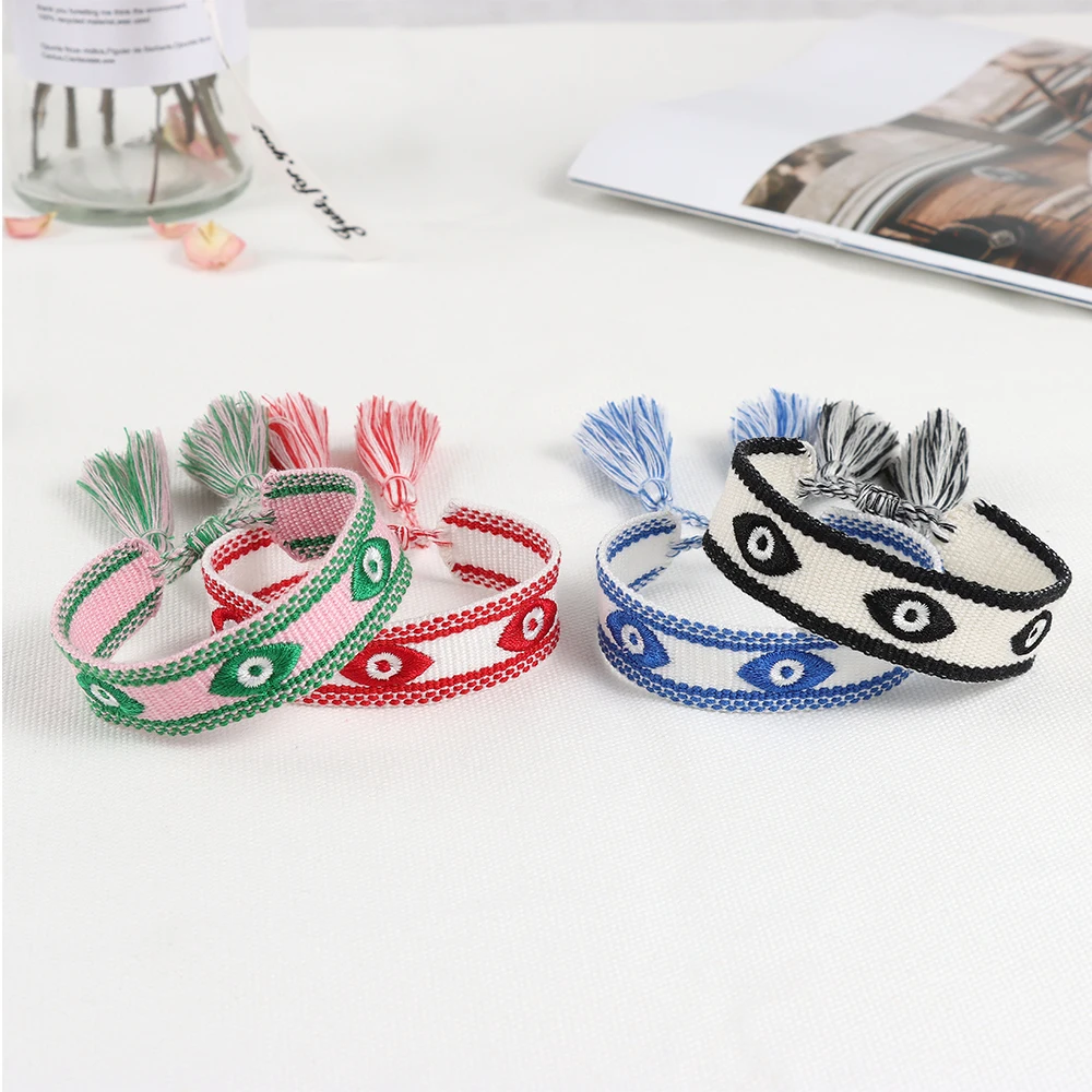 Evil Eyes Woven Bracelets Stackable Wrap Fabric Bracelets