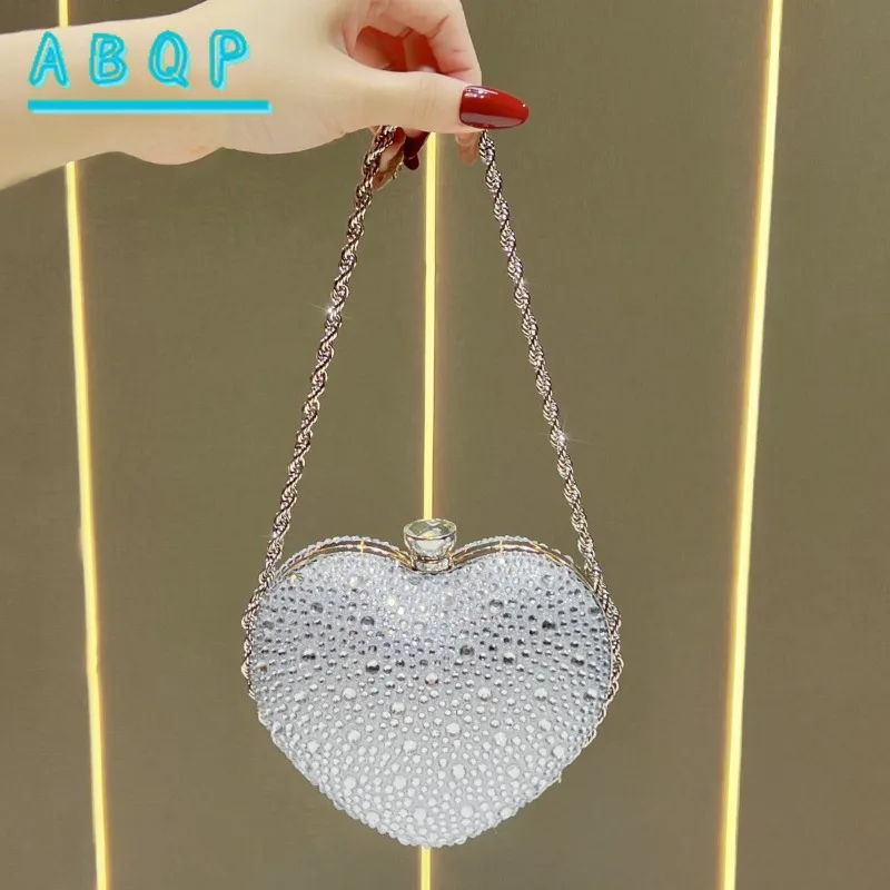 Dinner Handbag Luxury Brand Diamond-encrusted Dinner Party Women's Shoulder Bag Heart-shaped Fashion Shining Mini Women's Bag view 2
