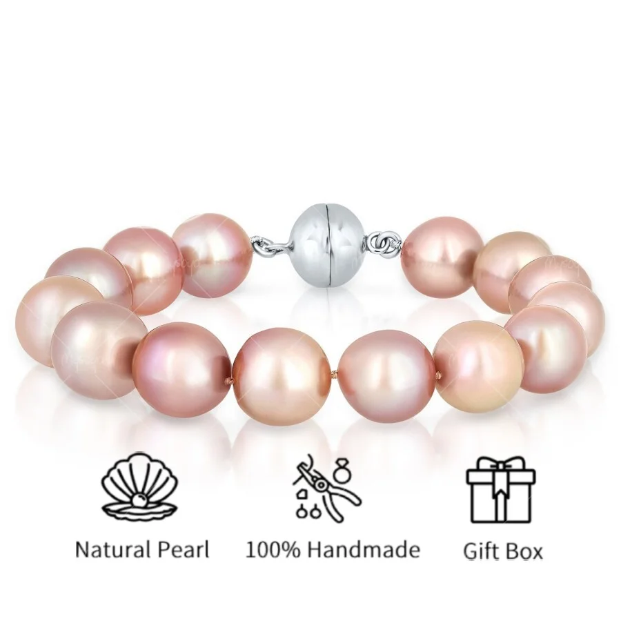

MYSOYA Large Pink Edison Pearl Bracelet 9-11mm Pearl, with Gift Box, Gifts for Him/ Her, Birthday Gifts, Wedding Jewelry