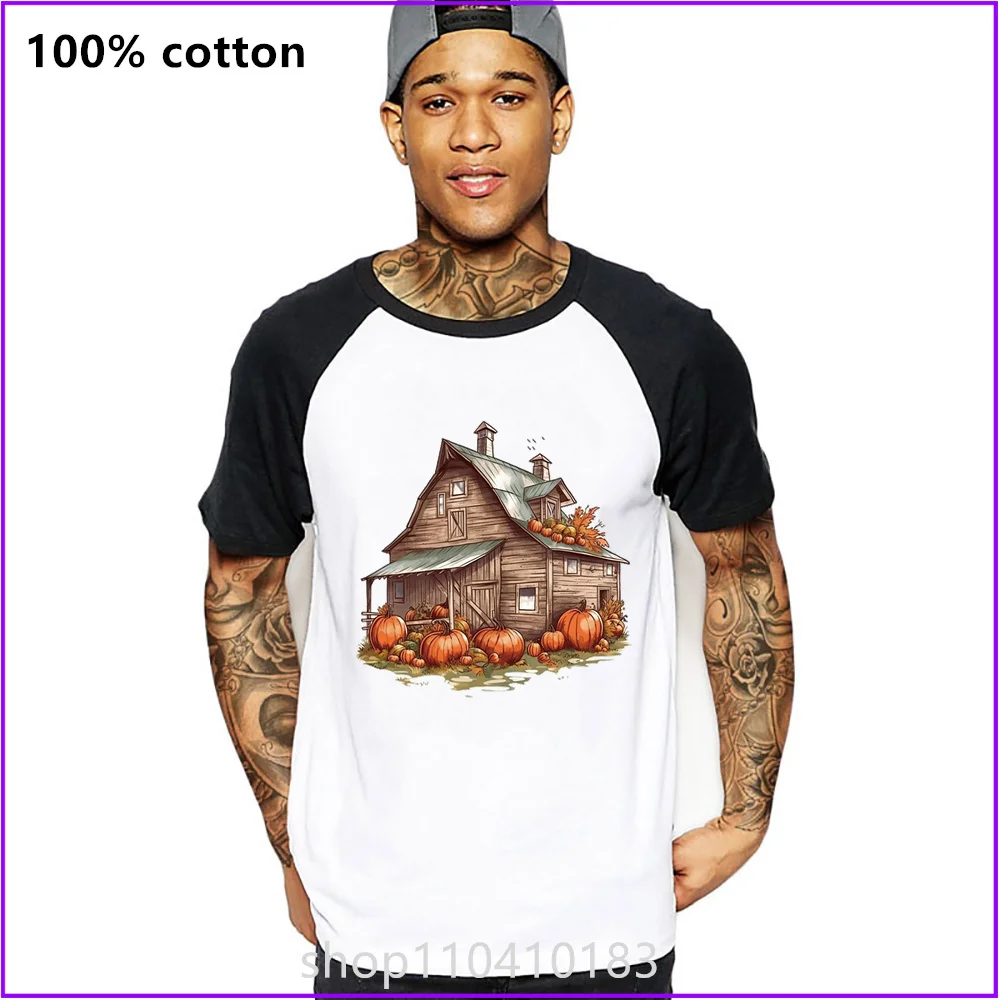 Barn With Pumpkins And Hay In Front Halloween T Shirts For Men'S Women Tshirt T-Shirt Clothing Oversized Manufacturers Custom Sp