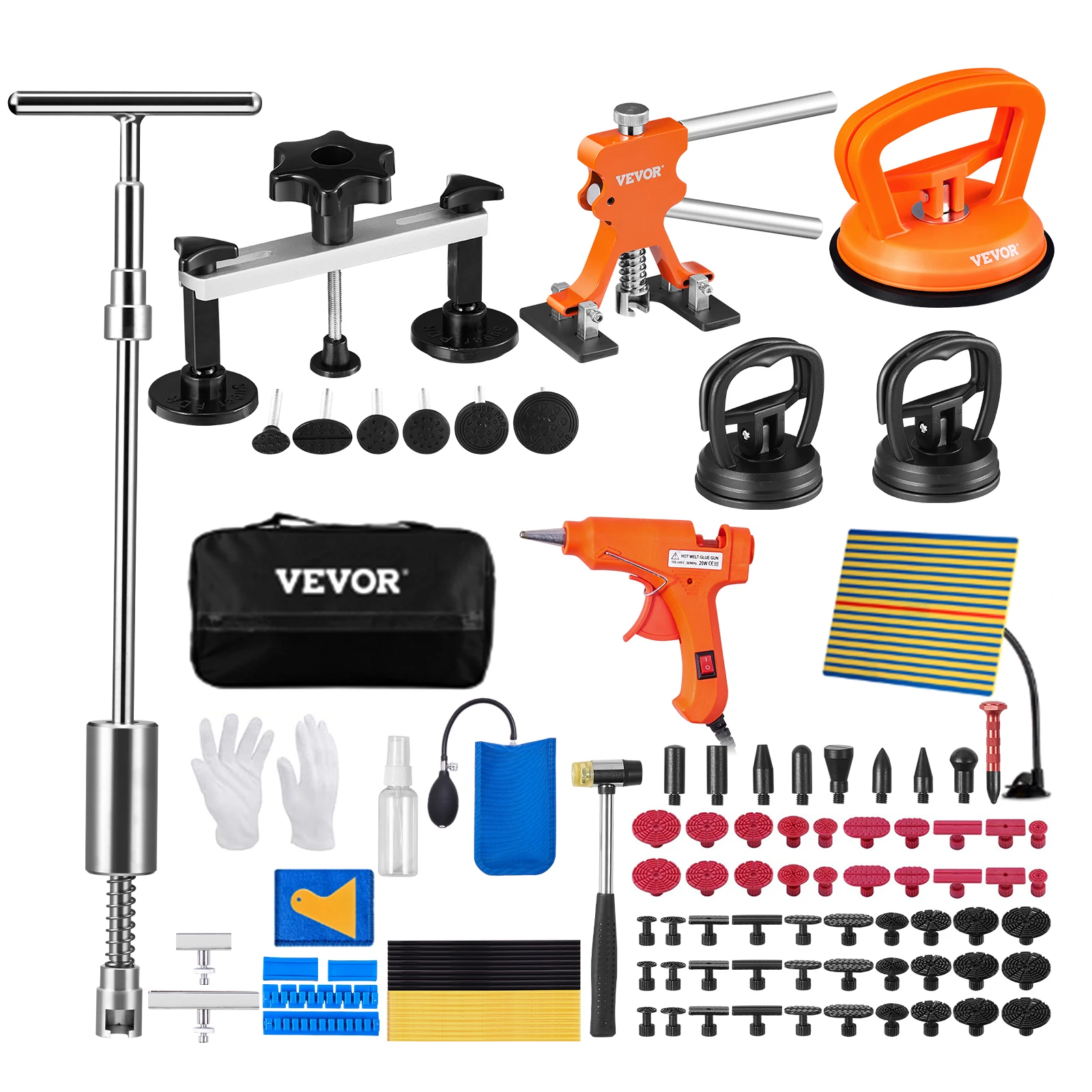 VEVOR 107 PCS Dent Removal Kit Slide Hammer T-bar Dent Puller Suction Cup Dent Puller for Auto Body Dents Hail Damage Door Ding