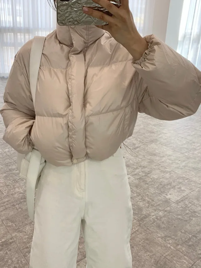 Retro Collar Thiened Cotton Jaet Women's Chic Long Sve Bread Sle Coat Zipper Design ort Cotton Outerwear Trendy