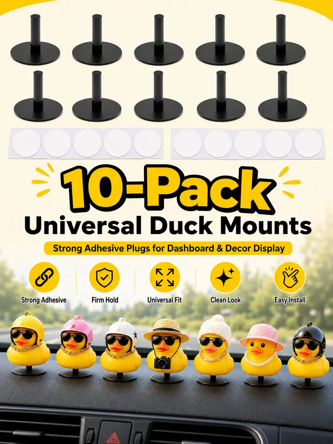 10Pcs Duck Mount Base for Car Dashboard Cute Duck Ornament Holder Strong Adhesive Stand Auto Interior Decoration Accessories