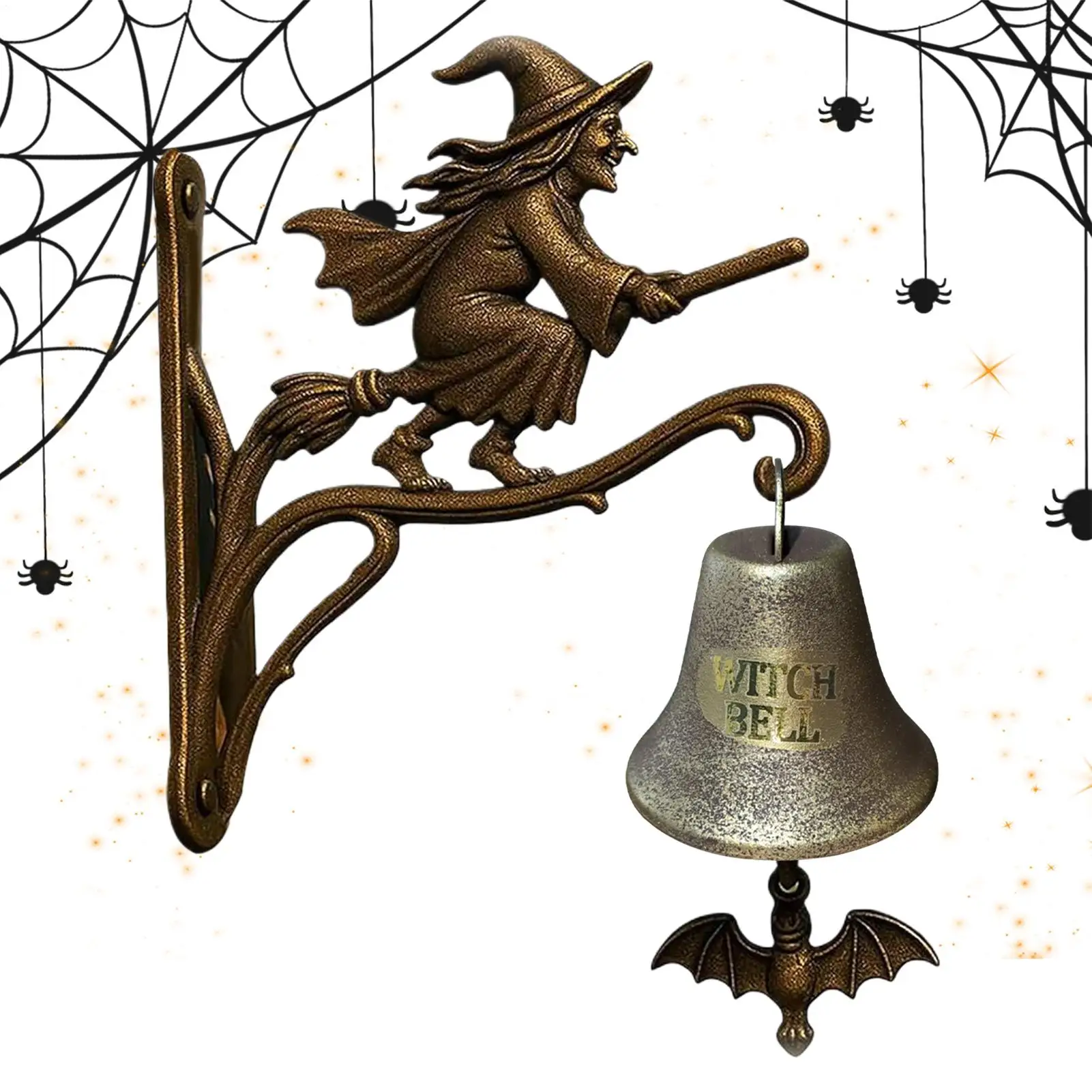 Halloween Vintage Witch Doorbell Gothic Metal Witch Hangable Garden Decor Outside Doorbell For Cottage Porch Entrance