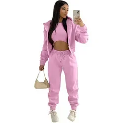 Custom LOGO made autumn women\'s thick 2-piece sportswear jogger suit 3-piece sportswear and hoodie suit