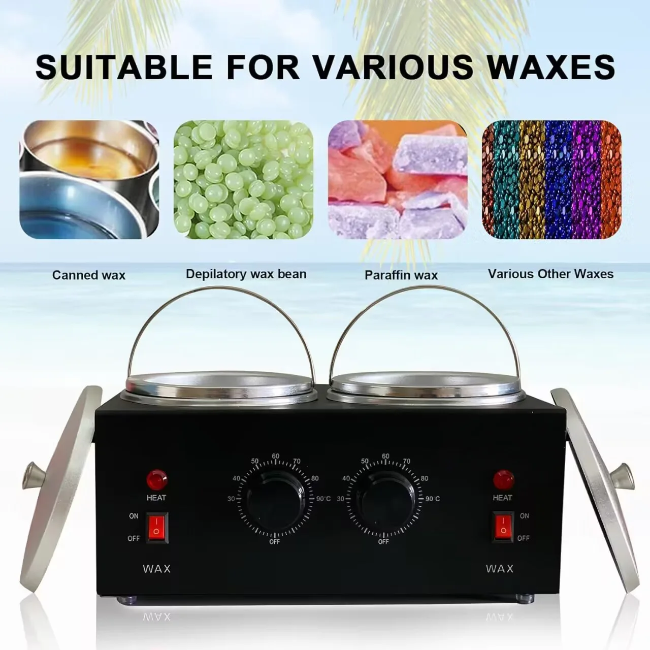 Dual Wax Pots Professional Electric Wax Heater Machine Parrafin Waxing Machine for Hair Removal Facial Skin Body SPA Salon