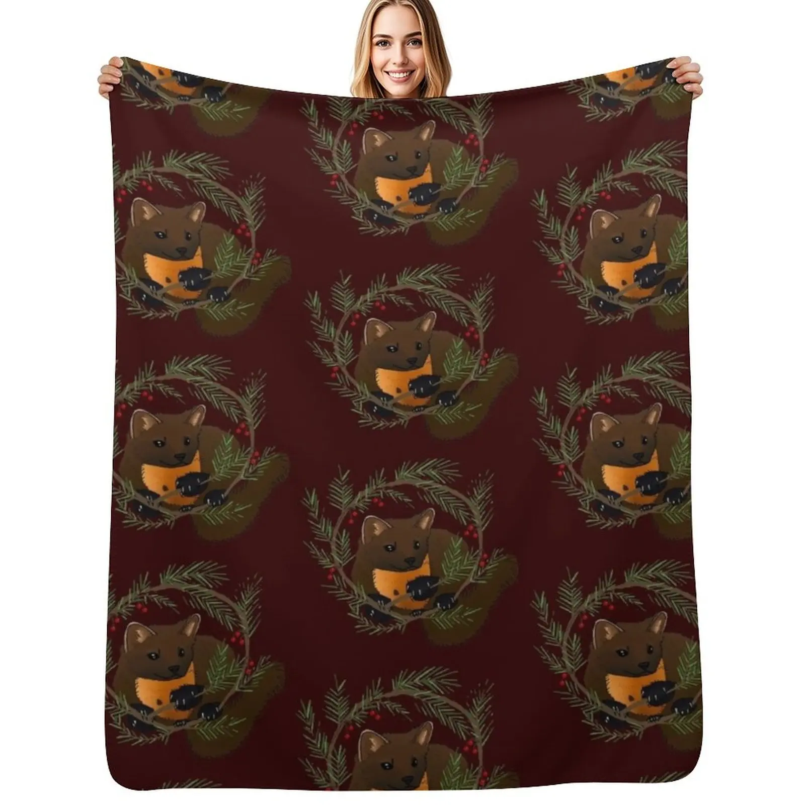

Pine Marten Throw Blanket for sofa Single Retros Fashion Sofas Blankets