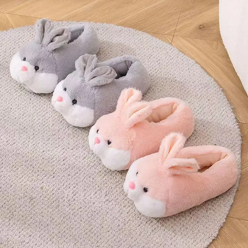 New Arrival Lovely Rabbit Cotton Warm Slippers Women Toe Covered Creative Bread Cartoon Shoes Large Size Christmas Present Hot