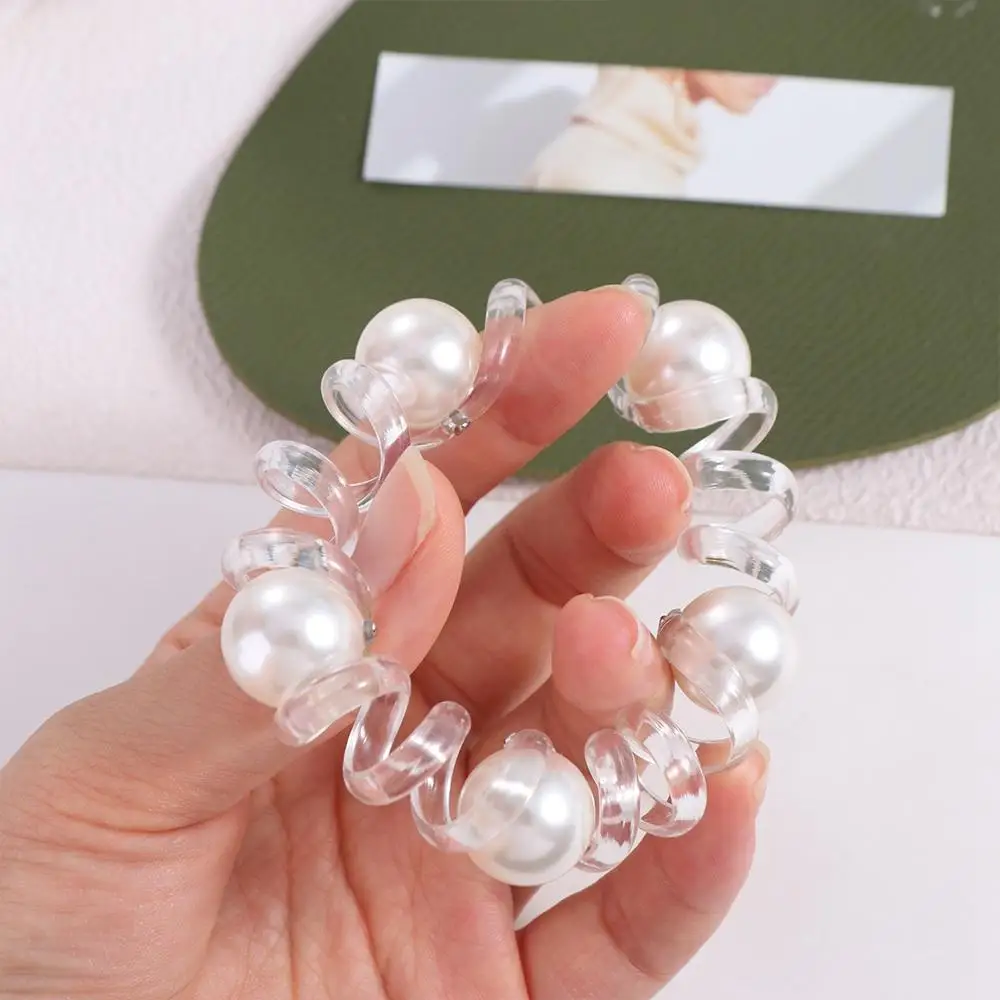 Fashion TPU Telephone Line Hair Rope Elastic Scrunchies Transparent Hair Ring Korean Style Hair Ties Pearl Ponytail Holder Daily