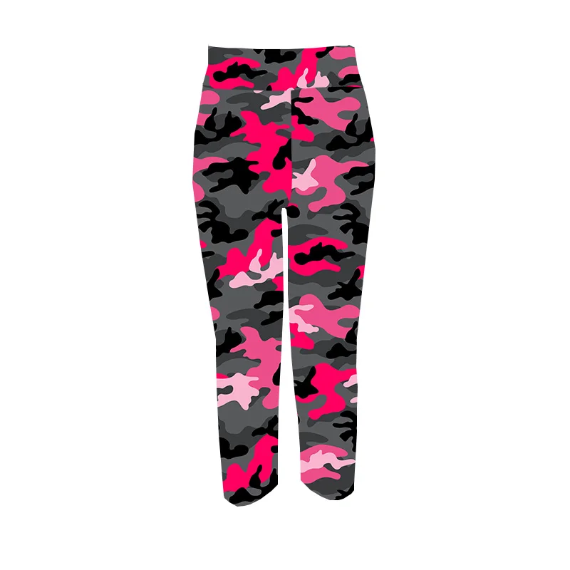 TOIVOTUKSIA Summer Pink Camo Print High Waist Capri Leggings Fashion Mid-Calf 3/4 Plus Size Elastic Milk Silk Leggings