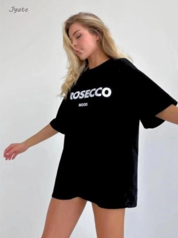 Prosecco Letter Print Fashion Summer T-shirts Cotton American Streetwear Women Tops 2024 New Short Sleeve O-neck Loose Y2K Tees