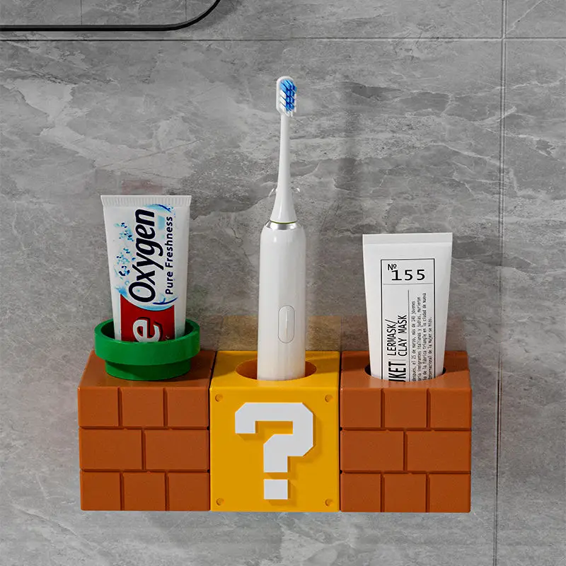 سوبر ماريو الكرتون حامل فرشاة الأسنان أنيمي الإبداعية المنزلية الحائط معجون الأسنان الصرف تخزين فرشاة الأسنان المنظم