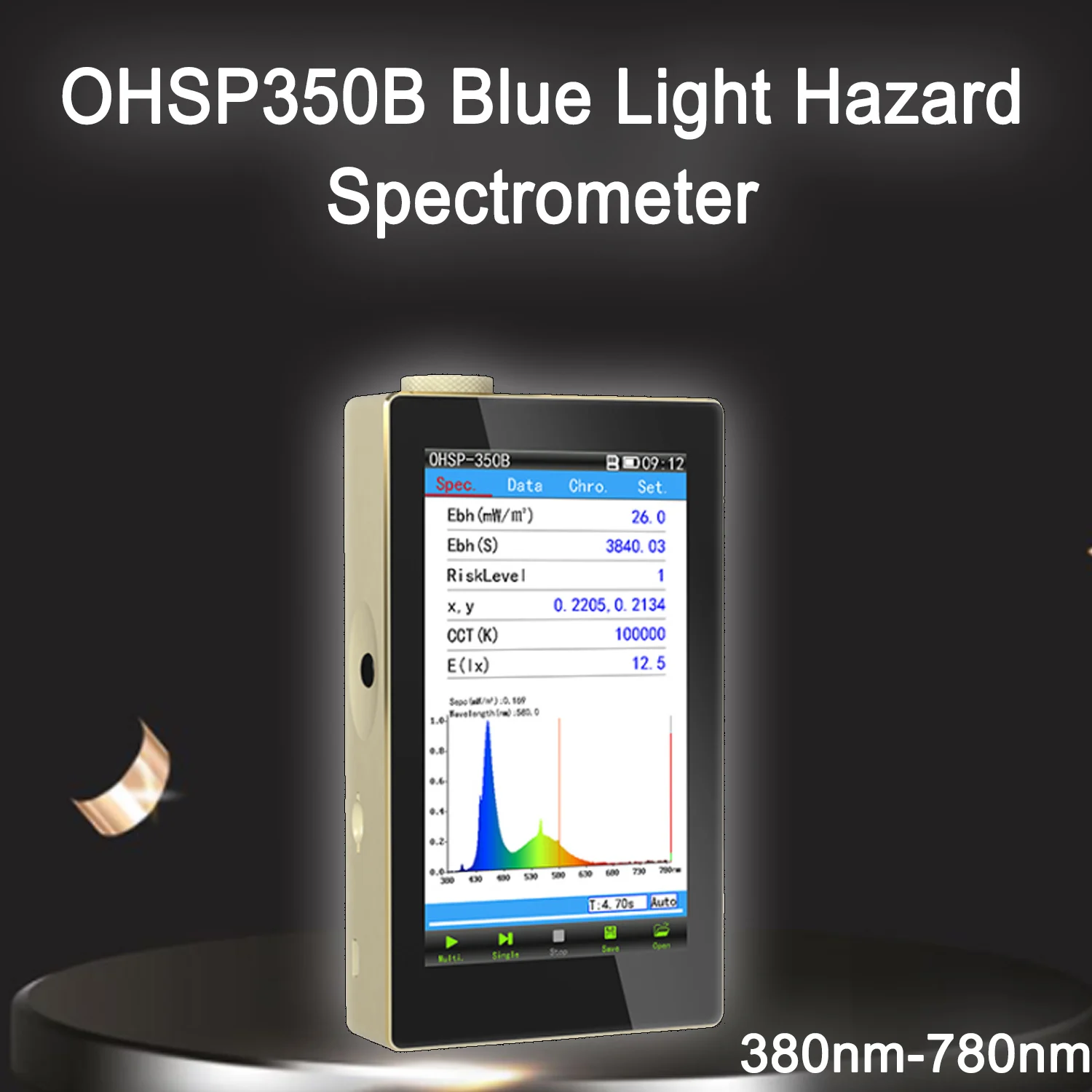 

OHSP350B Handheld Color Illuminance Meter | Spectral Radiometer with CRI/CCT Measurement for Phototherapy Devices