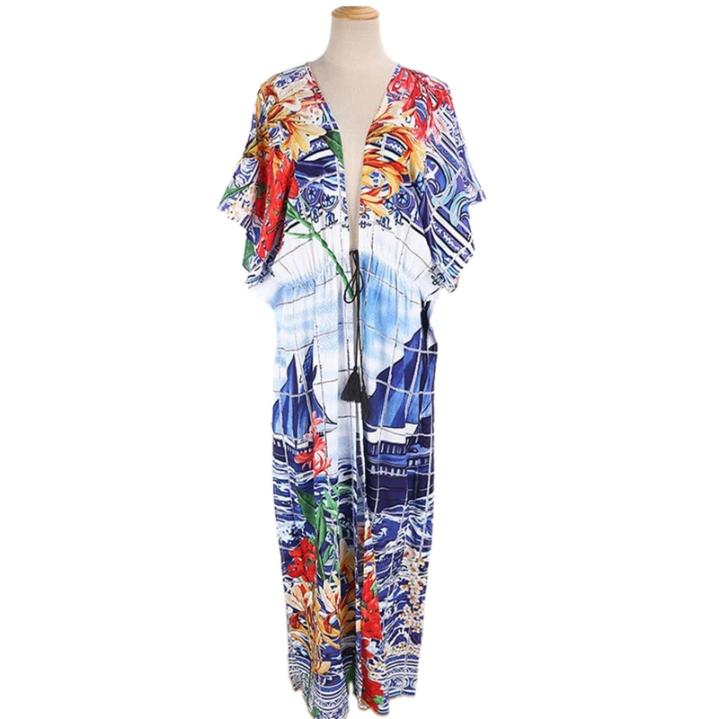 Costume da bagno lungo da donna Copricostume maxi abito da spiaggia Boho con scollo a profondo