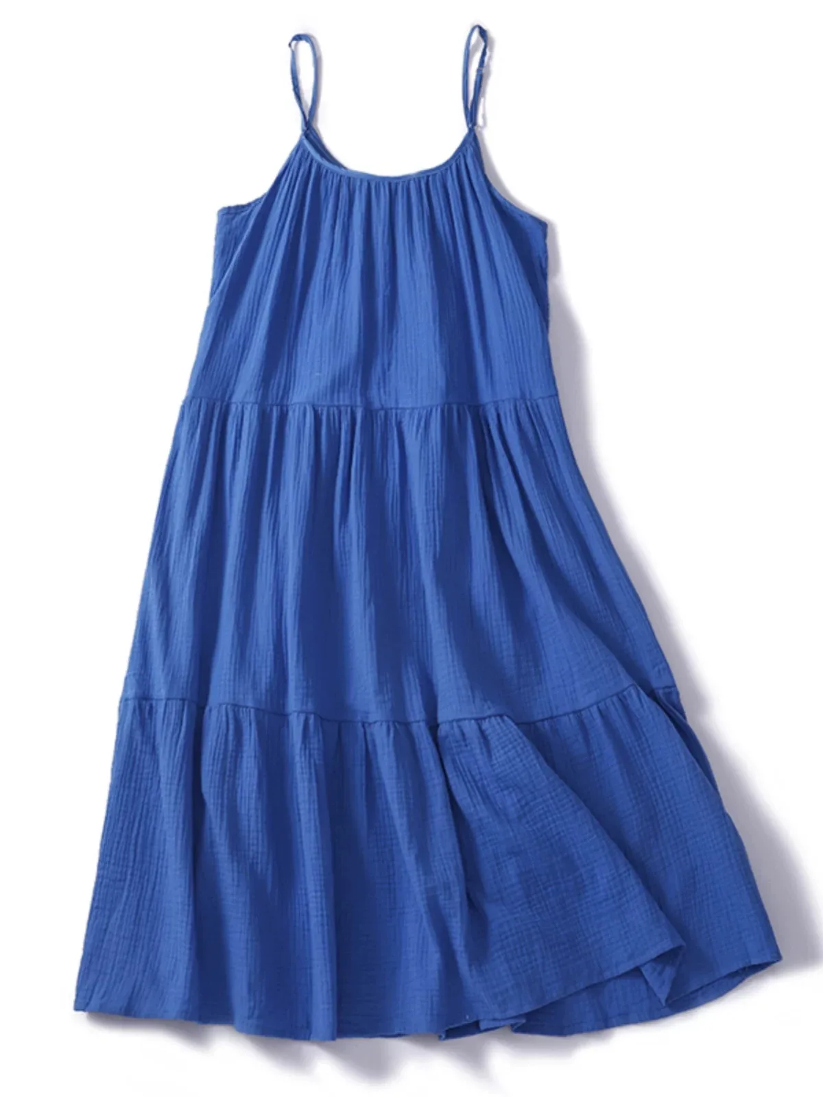 

Women's Vintage Cotton Linen Tiered Slip Dress Elegant Summer Holiday Sleeveless Dress Casual Loose A-line Blue Midi Dresses