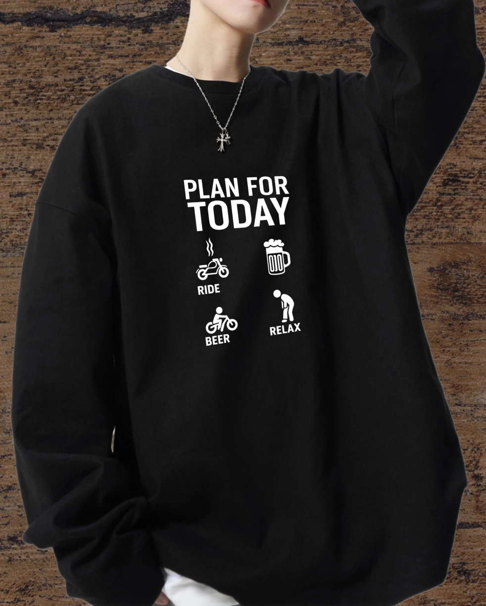

Футболка мужская осенние трикотажные изделия Мужская одежда с длинными рукавами Графическая футболка Plan For Today Ride Beer Relax винтажная одежда 90-х годов Bsketball