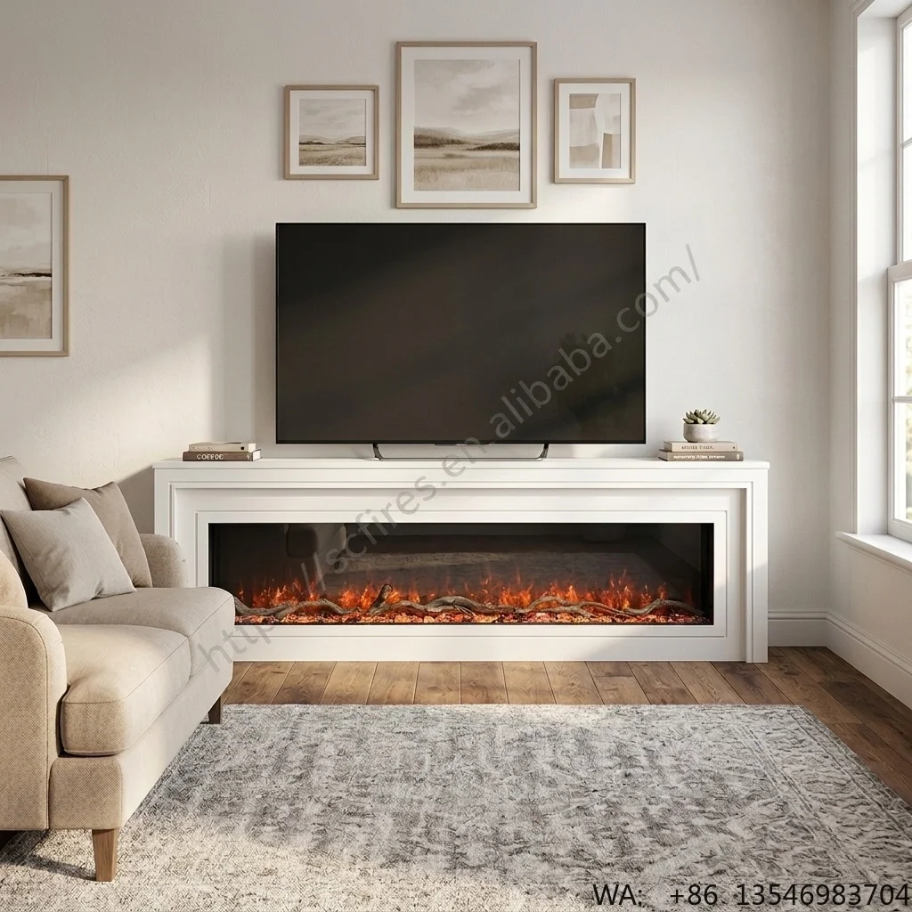 Modern TV Stand With Electric Fireplace Heater 72 Inch Media Console Remote Control for Living Room