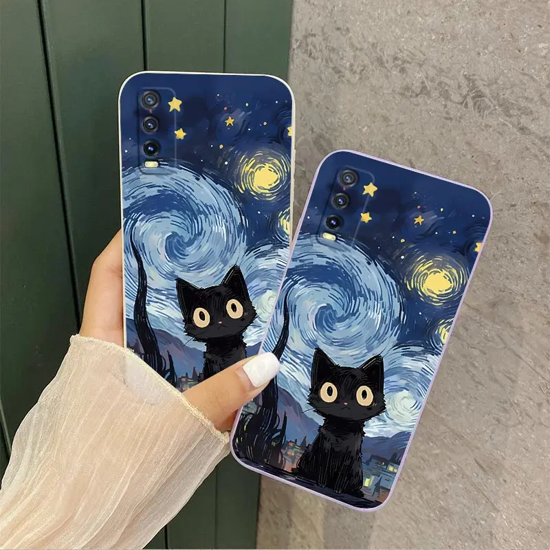Y20 Starry Cat Silicone Phone Case For VIVO Y20 Y20i Y21T Y20S Y21 V23 V22 V25E Y35 Y25 V76 Y200 Y38 S19 V30E Cover image 2