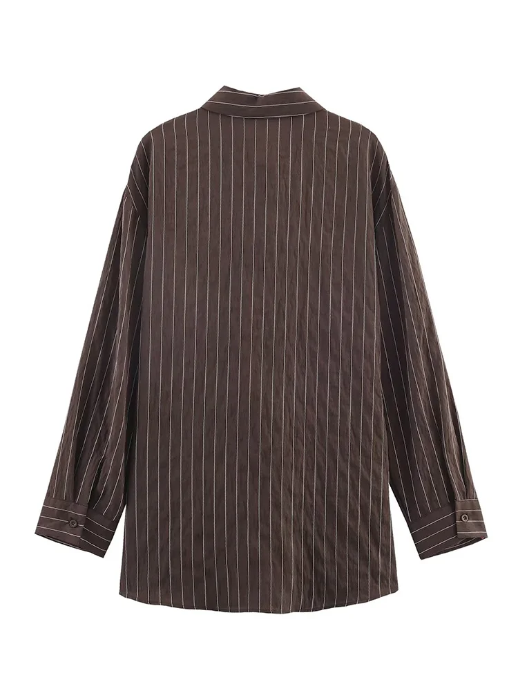 

HH Women Fashion Elegant Turn-down Collar Buckle Decoration Blouse Female High Street Long Sleeve Single-Breasted Striped Shirt