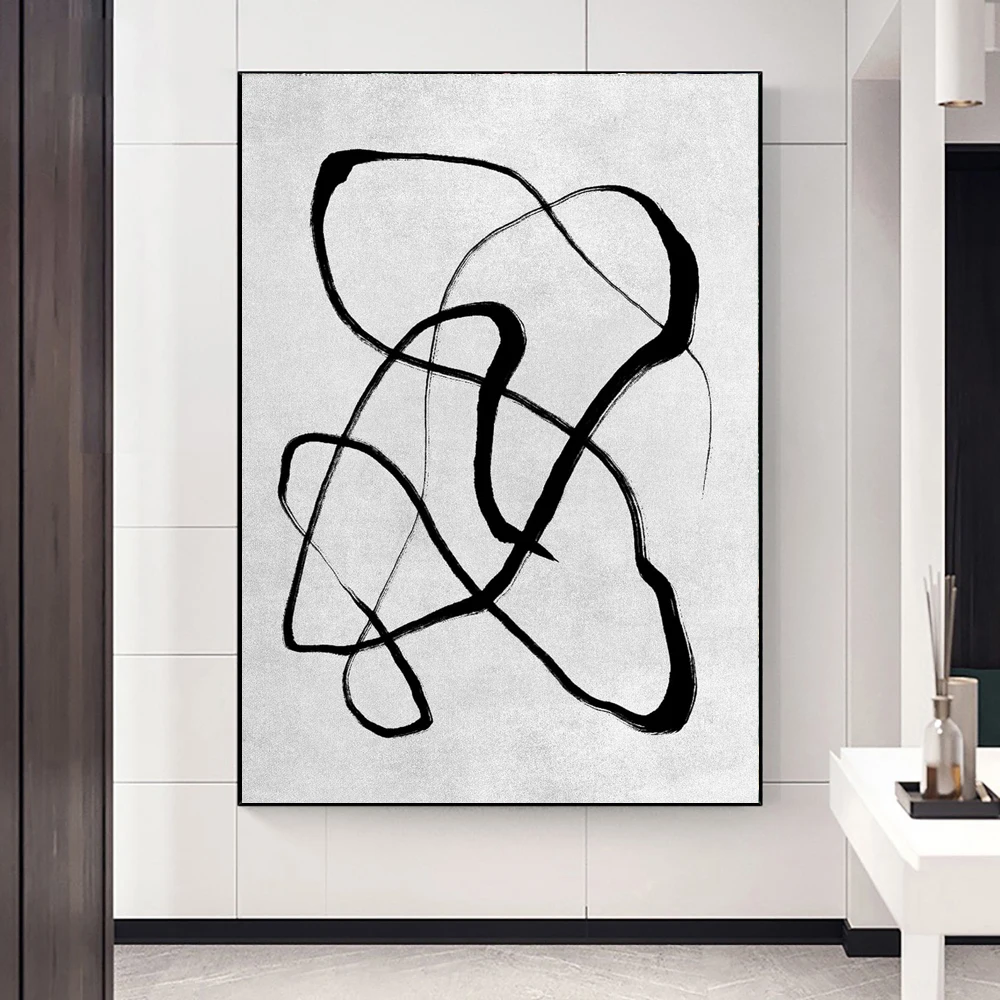 

HandPainted Oversize Abstract Minimalist Black White Grey Wall Art Textured Canvas Painting For Living Room Bedroom Office Decor