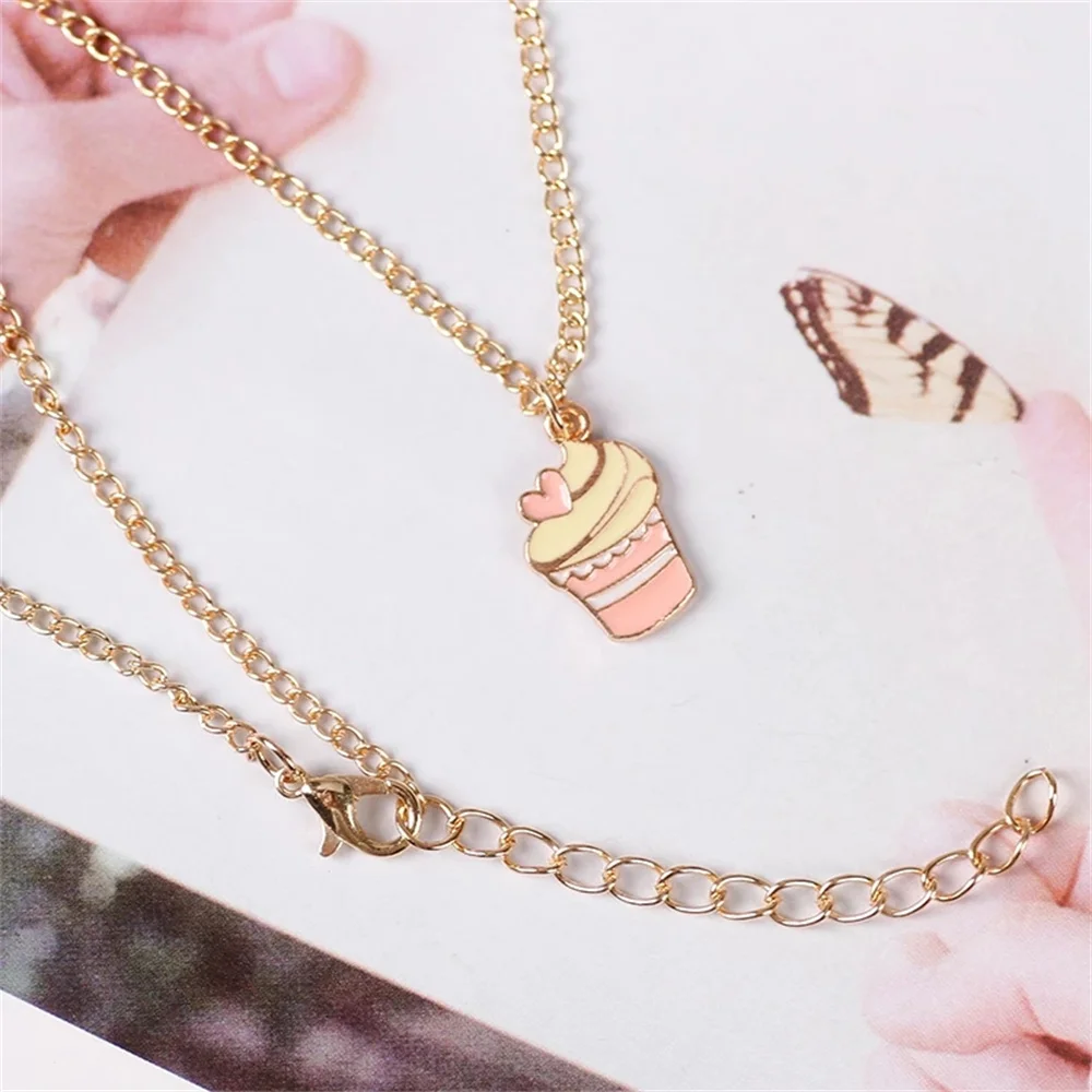 DIY Cartoon Ice Cream Necklace For Women Cute Heart Cone Pendant Necklace Girls Kids Jewelry Accessories Xmas Party Gifts