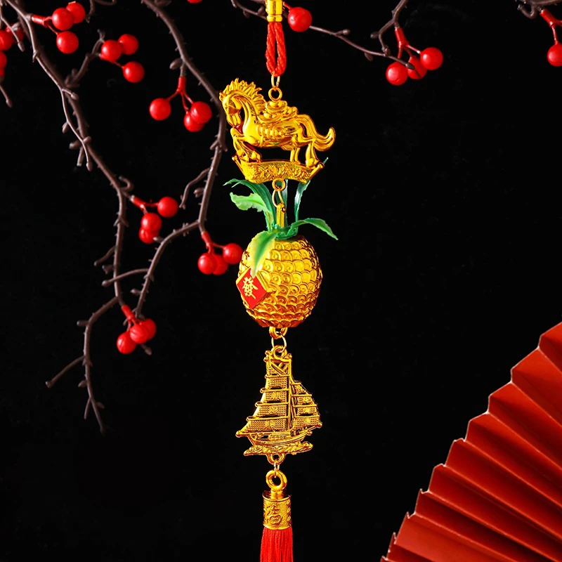 2026 سنة الحصان الجدار الشنق سيارة زخرفة السنة الصينية الجديدة الذهب الأحمر الأناناس قلادة محظوظ الديكور هووسورمينغ الهدايا #3