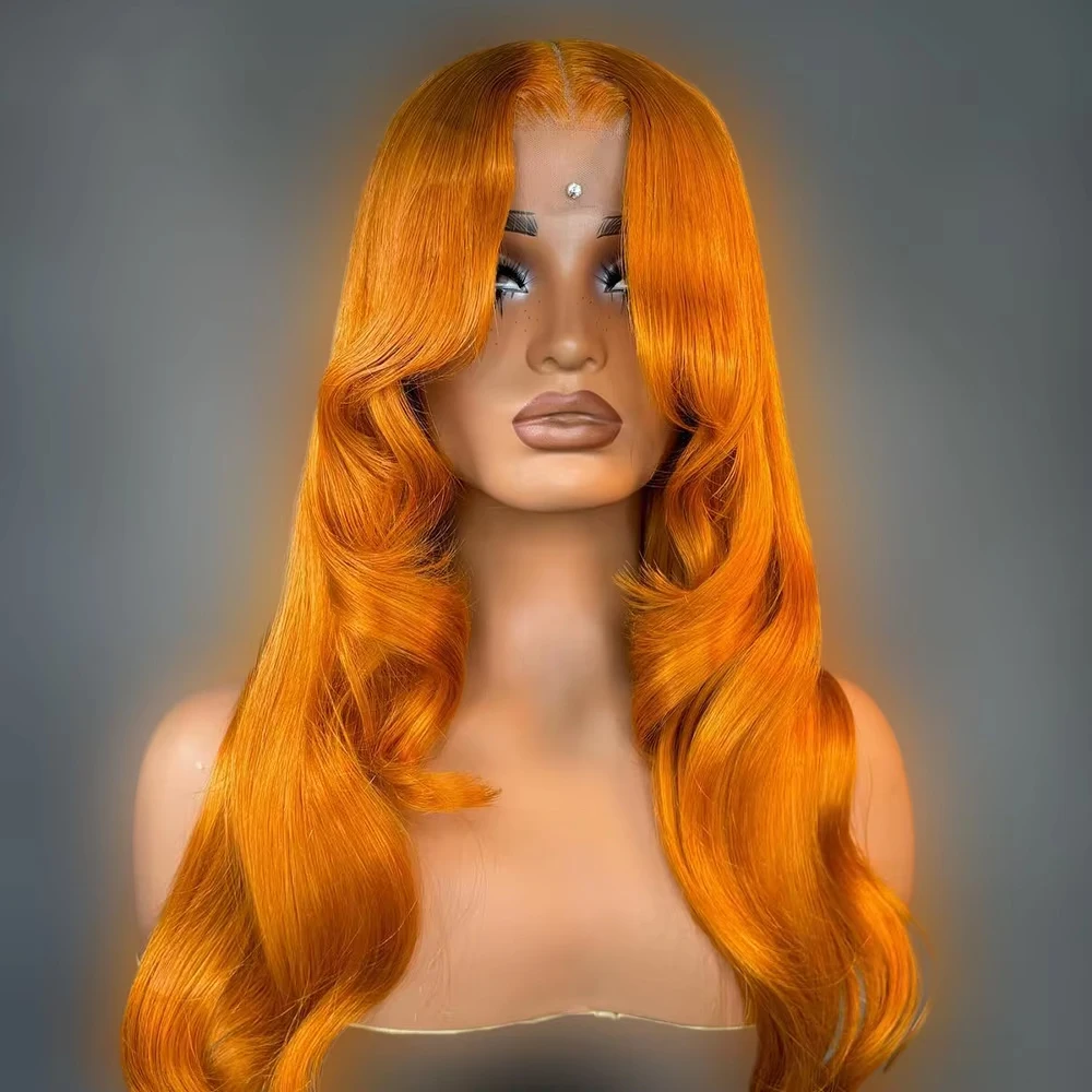 Ginger 13x6 Transparent Lace Front Wigs 13x4 Body Wave Human Hair Wigs For Women Pre Plucked Colored Orange Brazilian Remy Hair