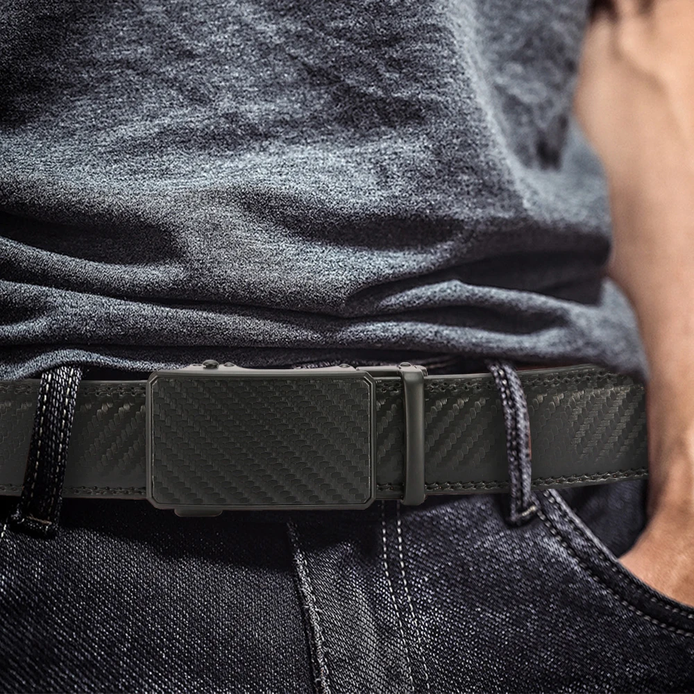 Genuine Leather Dress Designer Belts for Men, Fashion Slide Ratchet Click Casual Mens Belt for Jeans