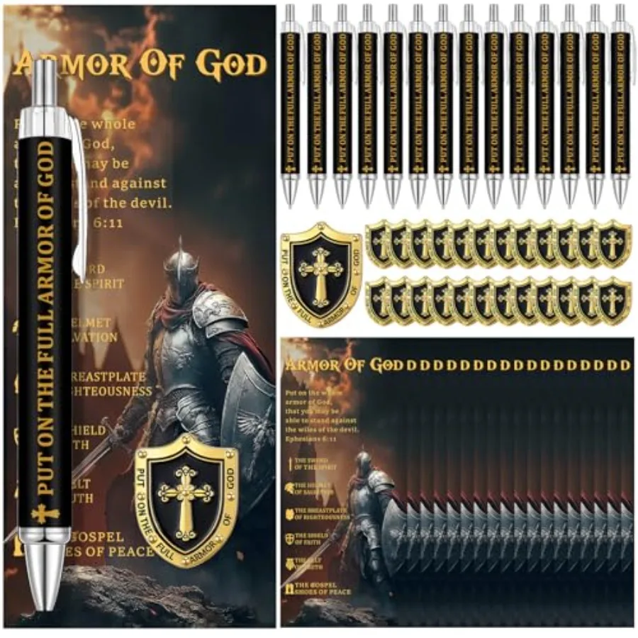 

200 Pcs Armor of God Gifts Bulk Include Black Bible Verse Ballpoint Pen and Inspirational Bookmark Pins Opp Bags Christian Reli