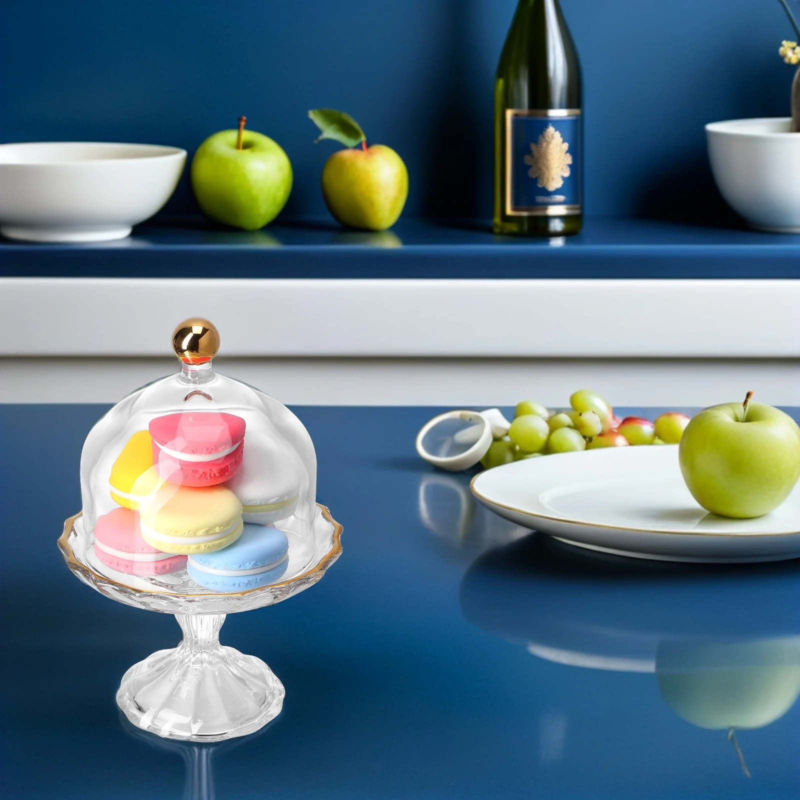 Glass Dessert Dome with Base Elegant European Stand for Cake Cupcake Fruit Covered Fresh Keep Serving Tray