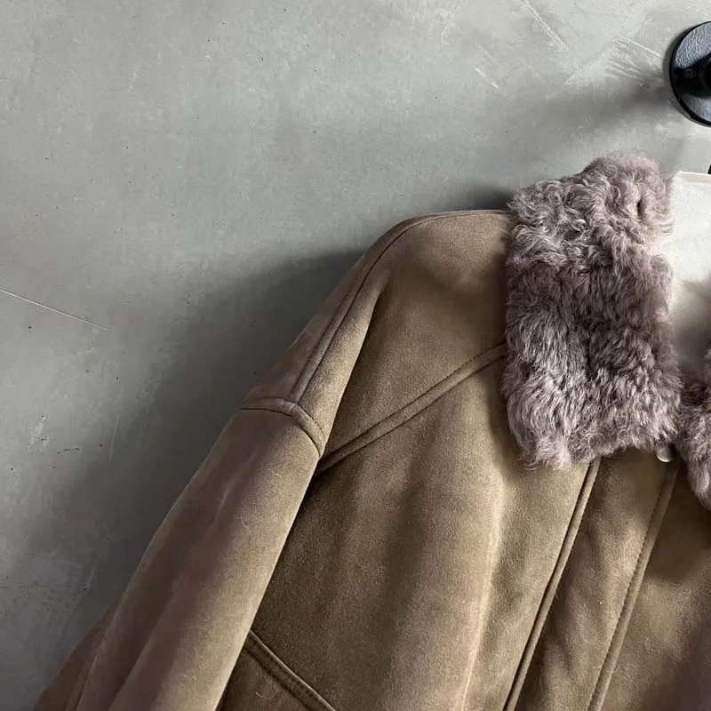 معطف فرو الأغنام الطبيعي الحقيقي شتاء للنساء 2025 موضة جديدة قصيرة الطول سميكة دافئة استيراد جلد الغزال التركي #3