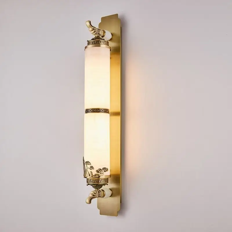 New Chinese wall lamp natural jade living room background wall lamp atmospheric Chinese wind bedroom bedside lamp