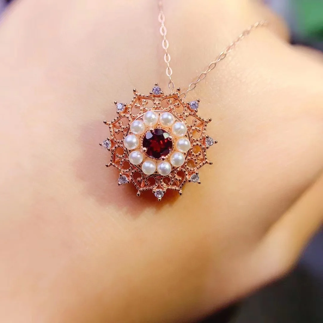 

Natural Mozambique Garnet Pendant Necklace 925 Sterling Silver Ladies Party Gift Free Shipping